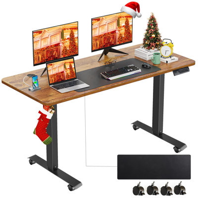 Maurycy 63" Electric Height Adjustable Standing Desk With 4 Casters