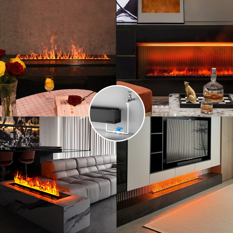 Electric Fireplace with Water Connection Direct,Fireplace with Realistic Atomized Flame,with Remote Control Electric Steam Fireplace(Size:W7.87x H8.27 in)