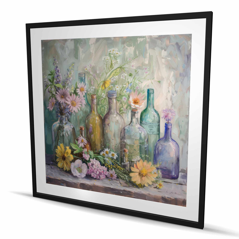 Fleurs et bouteilles - Turquoise
