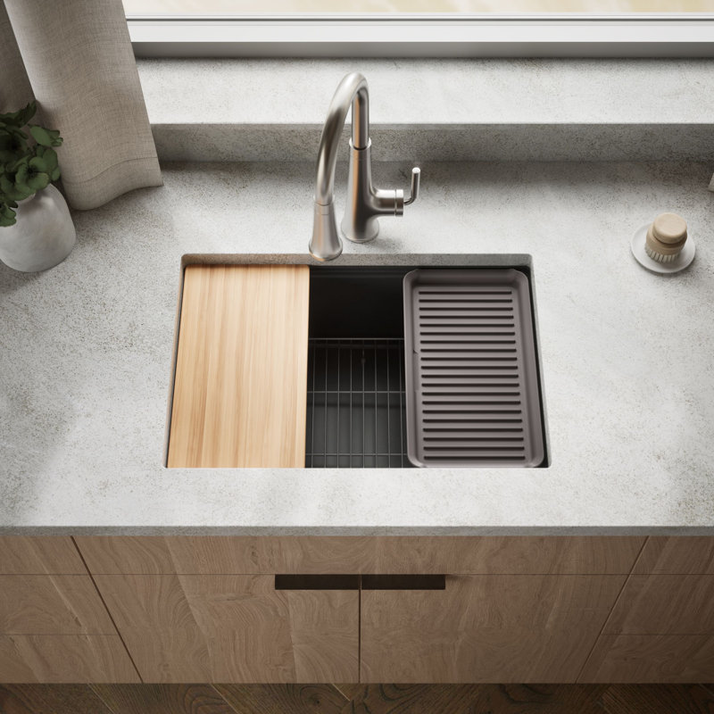 Billings Undermount Single-Bowl Workstation Kitchen Sink, Black