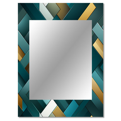 Teal Modern Geometric Tiles - Geometric  Decorative Mirror, Modern Wall Mirror, Printed Metal Art