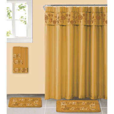 Charlton Home Kitts 18 Piece Shower Curtain Set, Gold