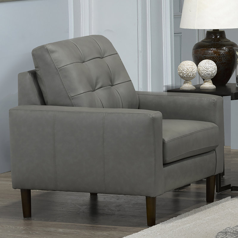 Fauteuil Laskie, Cuir véritable gris clair
