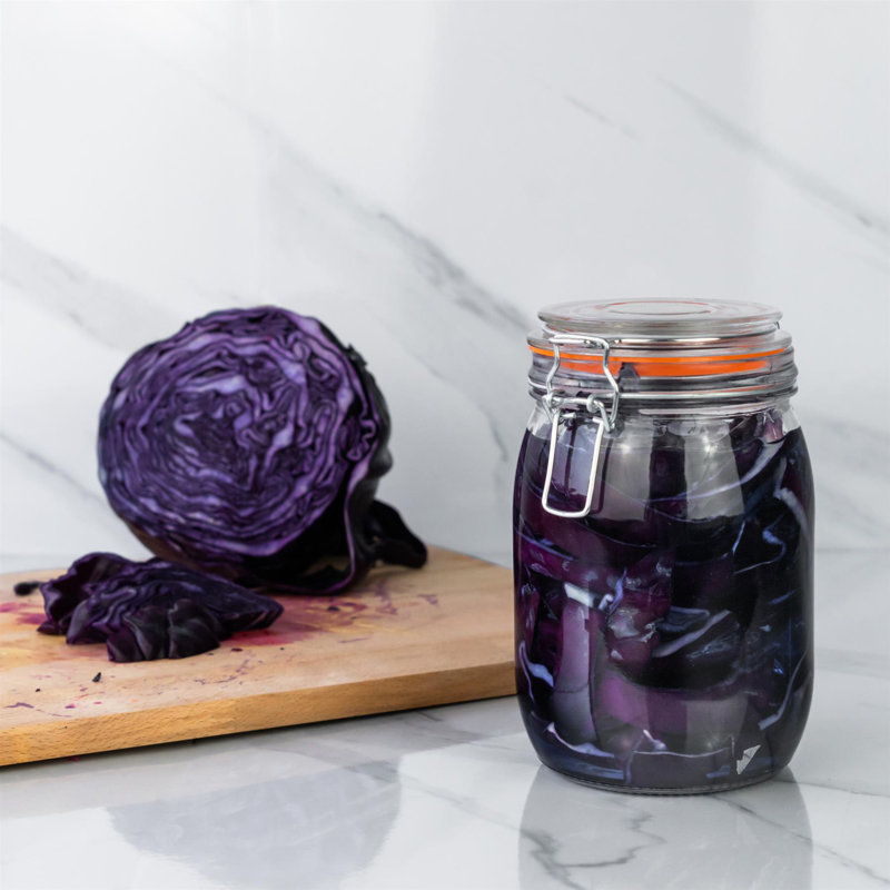 Argon Tableware - Glass Storage Jars, Clear/Black, 17cm H x 10.5cm W x 10.5cm D