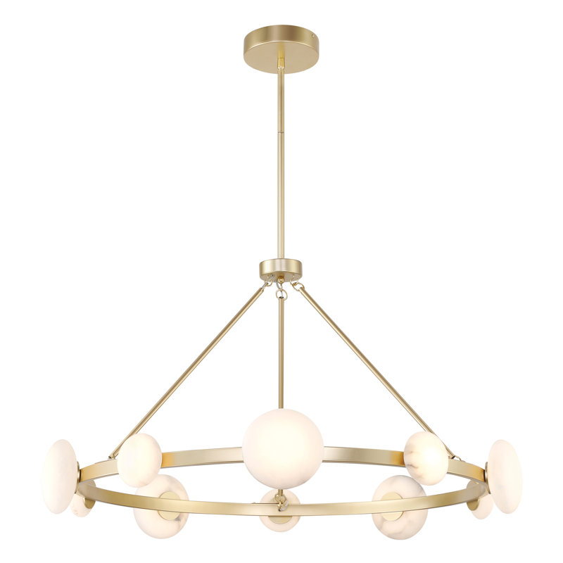 Lily Gold 10-Light LED Chandelier with Alabaster Shades