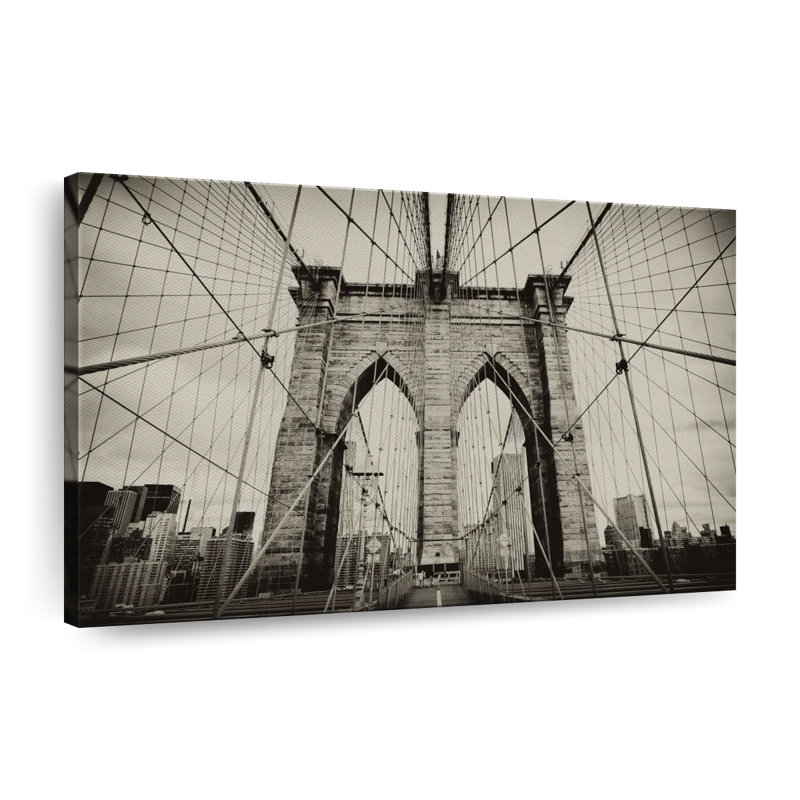 Impression sur toile, pont monochrome de Brooklyn, H 26 po x l 39 po x P 1,25 po
