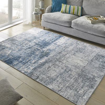 Lux Abstract Ultra soft Stain Guarded Blue/Grey Area Rug