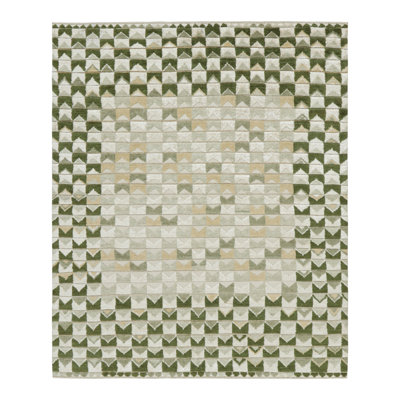 Scandinavian Hand Knotted Geometric Area Rug