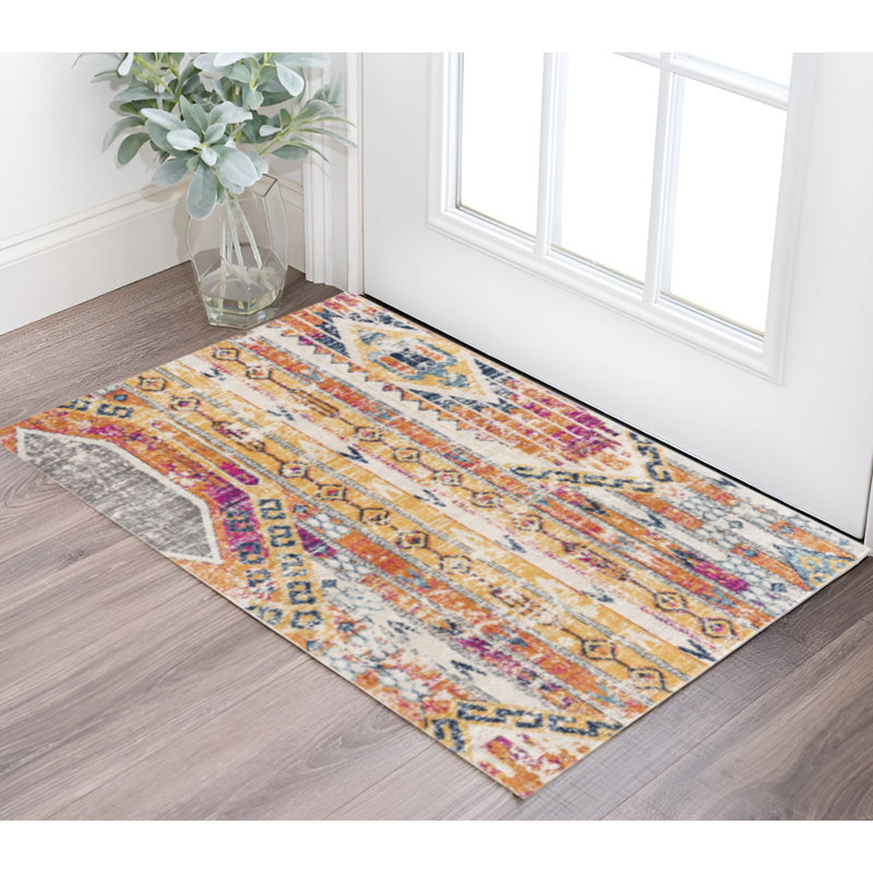 2' X 4' Ivory Southwestern Dhurrie Area Rug