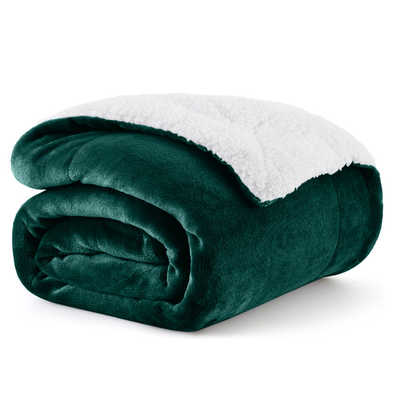 Sanborn Soft Reversible Sherpa Fleece Fur Thick Blanket Throw, 200cm x 240cm, Emerald