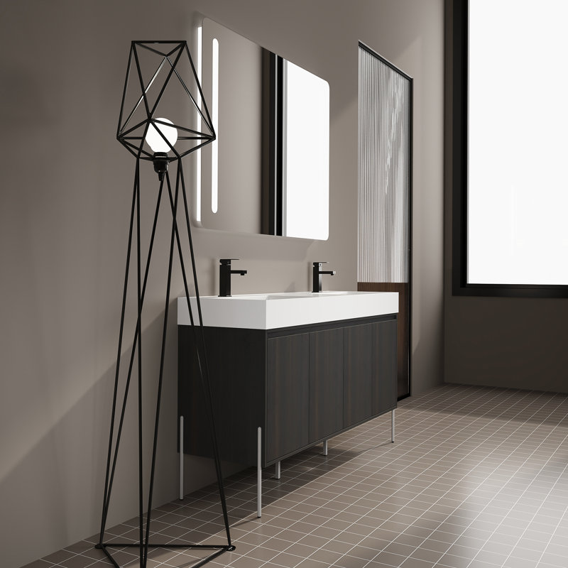 Meuble-lavabo autoportant 60 po avec double lavabo en résine, armoire de rangement avec portes à fermeture douce (ensemble KD)