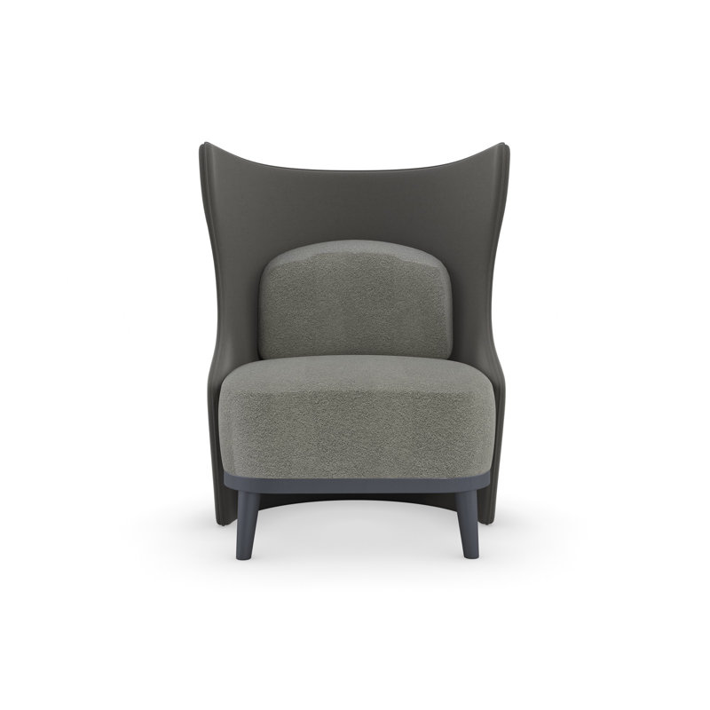 Gray Sueded Twill Transitional Wingback Accent Chair