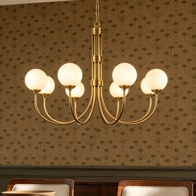 Lustre 6/8 lumières avec abat-jour en verre opale Stetler
