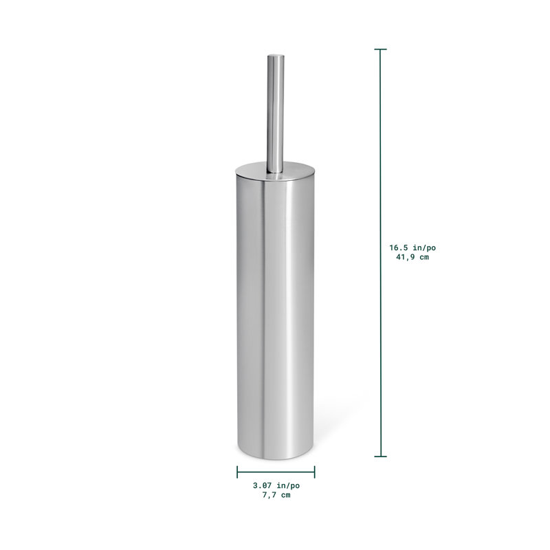 Slim Round Holder, Metal Removable Plastic Liner Tall Bathroom Toilet Brush, Brushed Stainless Steel, Brushed Stainless Steel
