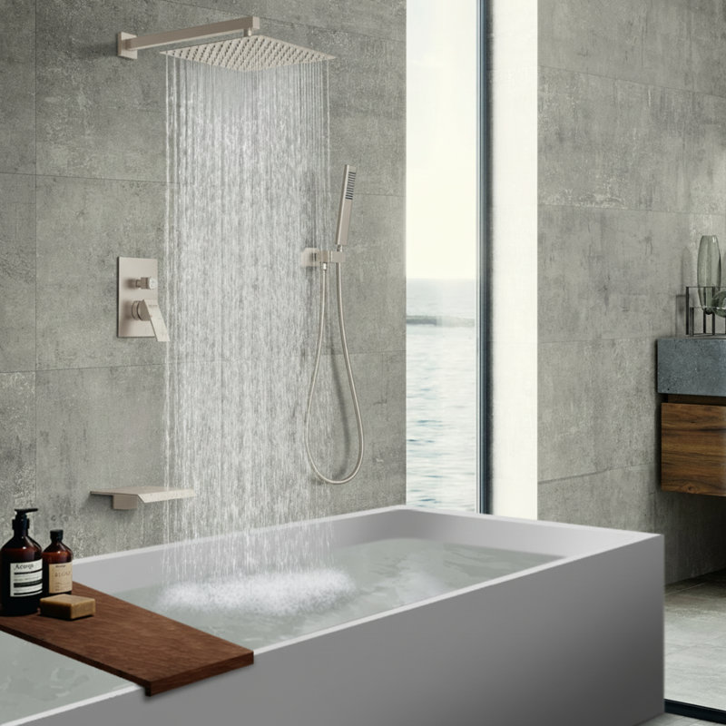 Robinets et systèmes de douche en nickel brossé de qualité supérieure, conception contemporaine avec douche à pluie complète et douchette