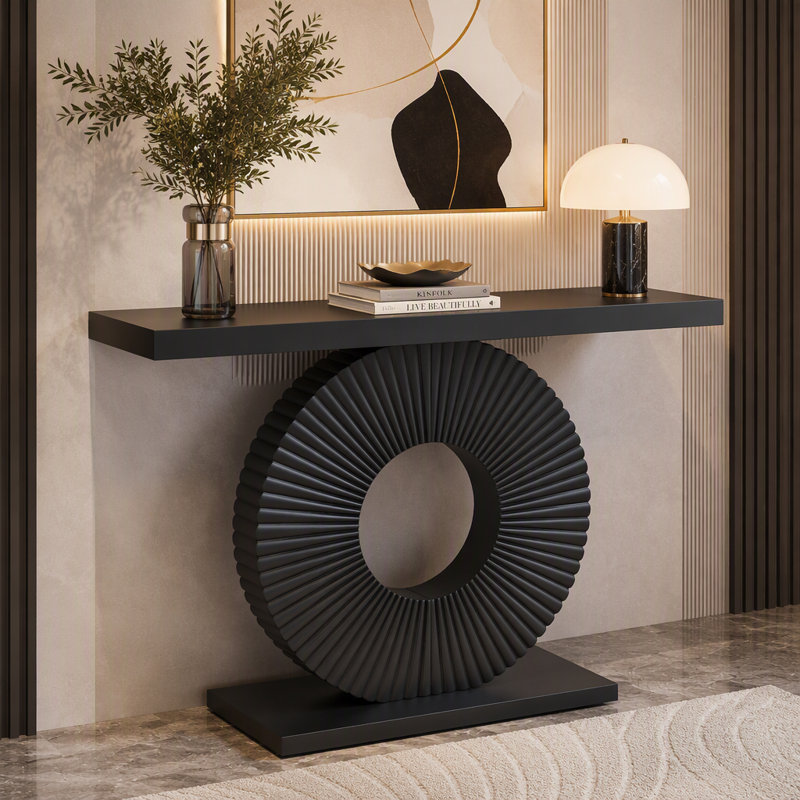 Canapé moderne en bois avec base géométrique, Noir