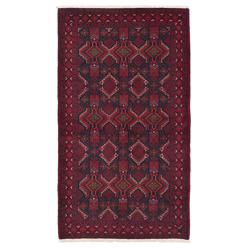 Tapis noir et rouge Teimani 3 pi 5 po x 6 pi 3 po