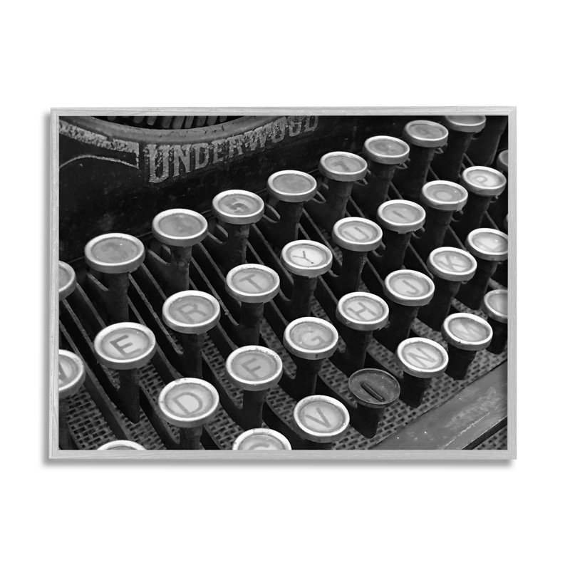 Gray Framed Antique Typewriter Keys Canvas Print, 14 x 11