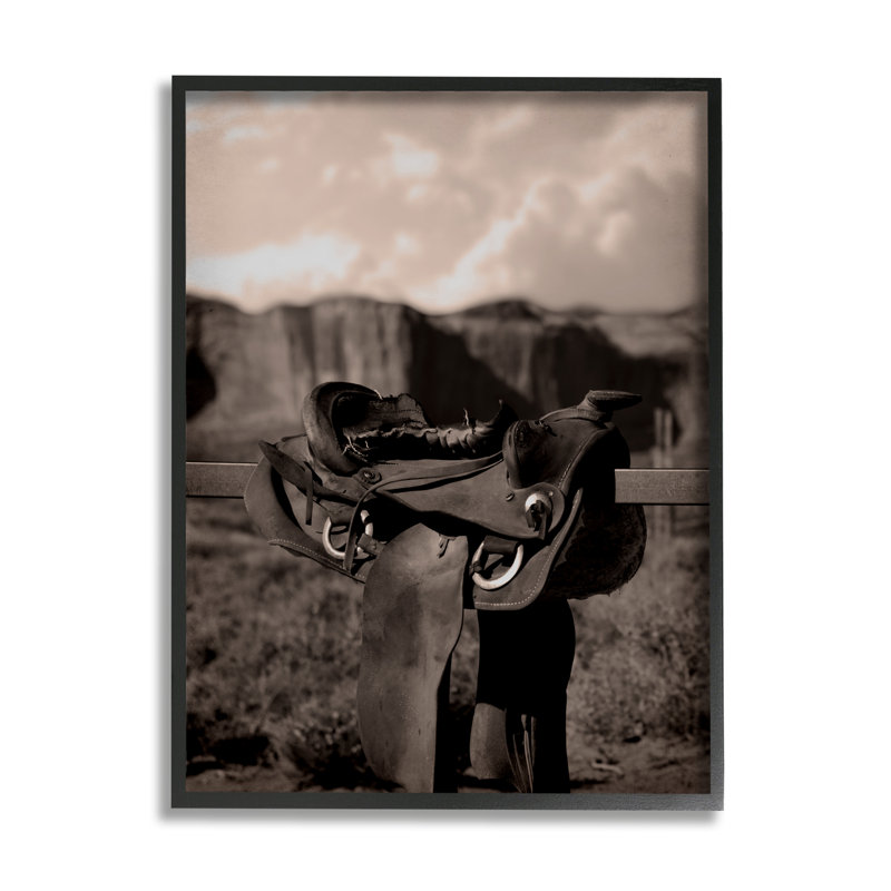 " Horse Saddle In Desert " by Marcus Prime, Midnight Black Framed Giclee, 14" H x 11" W x 1.5" D