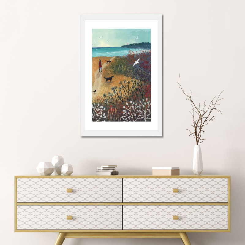 "Walk to the Sea" par Jo Grundy, reproduction d’art, H 24 po x l 16 po x P 1 po, Papier encadré blanc, Blanc