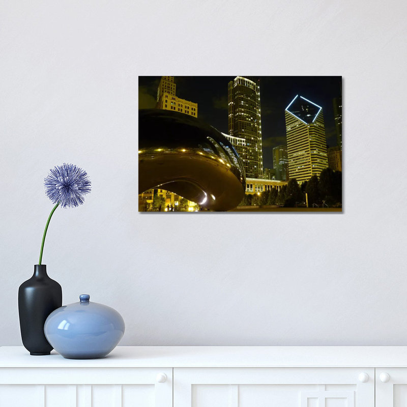 Chicago Cloud Gate Aka the Bean Cityscape 1 Piece Wrapped Canvas Wall Art, 30.48 cm H x 45.72 cm W