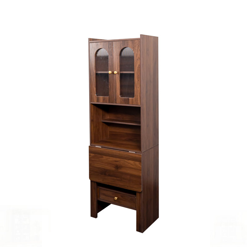 Table d'écriture convertible pliable, armoire de bureau avec tablette et tiroir pour poste de travail multifonctionnel, Noyer