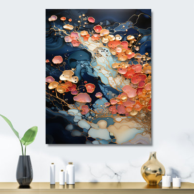 Rose et bleu tourbillonnant, peinture fluide II - art mural abstrait en métal