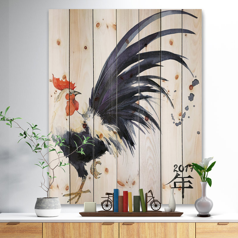 Coq - peinture sur bois sans cadre, H 36 po x l 24 po x P 1 po