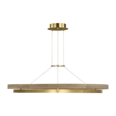 Sean Lavin Grace LED Ring Chandelier in Hand Rubbed Antique Brass/Natural Oak with Wood shade