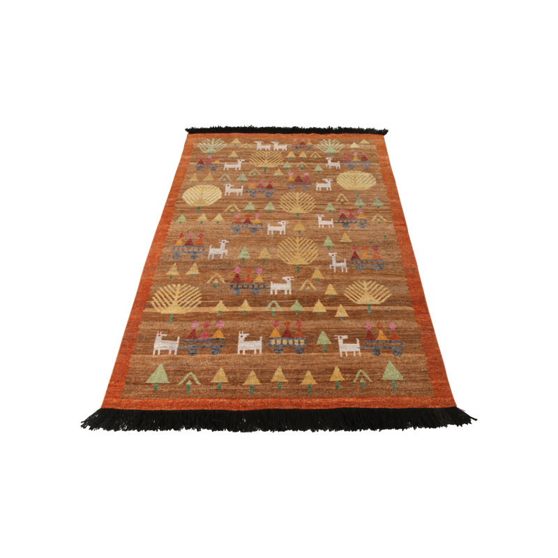 Rug & Kilim’S Scandinavian Folk Art Rug In Brown With Geometric Pictorials, Rectangle 8' x 10'