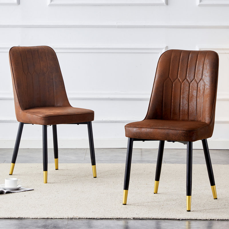 Anareli Tufted Upholstered Faux Leather Side Chair Dining chair, Brown/Black