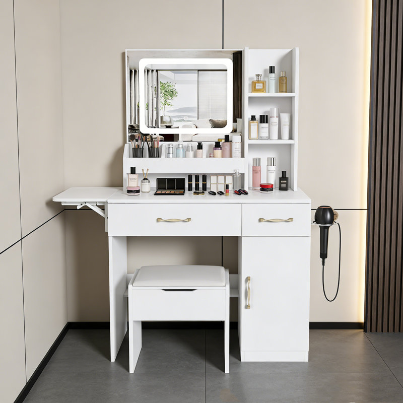 Bureau de coiffeuse avec lumières à DEL et station de charge