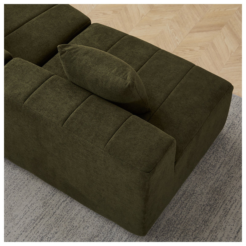 Chenille Curved Sectional Sofa - Modular Semi-Circular Couch with Piano Key Design, Green