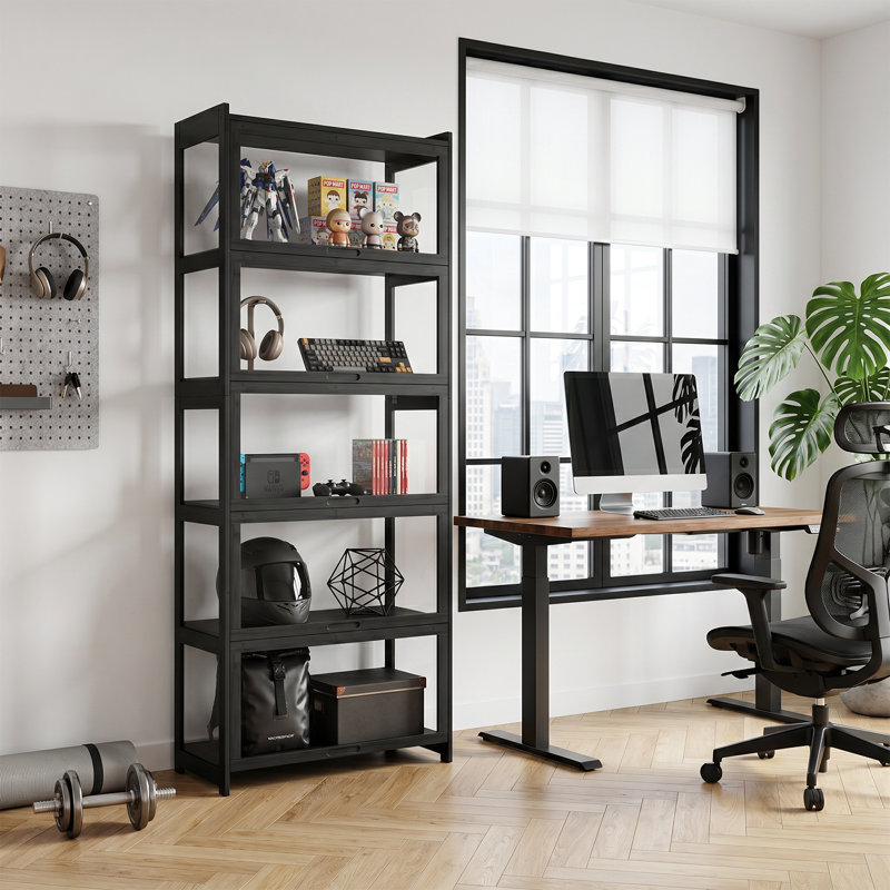 67.5" H 5-Tier Display Cabinet With Acrylic Flip Up Door, Curio Cabinet Collection Storage Organizer Showcase, Black/Clear