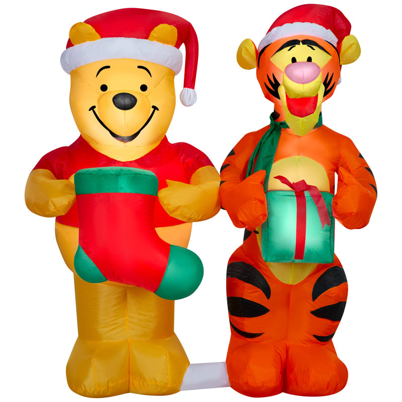 Lumière de Noël Airblown-Winnie l'ourson et le tigre avec scène de cadeau et de bas de Noël-MD-Disney