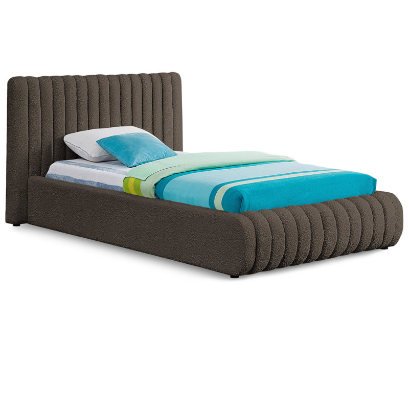 Nash Tufted Panel Bed, Brown Boucle Fabric, Twin