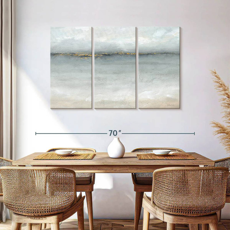 Avery Serene Sea Grey Gold Landscape, 36" H x 57" W