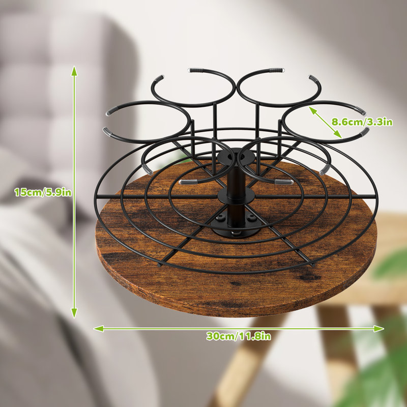 Support de rangement rotatif en acier au carbone à 6 fentes avec base en bois antidérapante pour comptoir, cuisine, garde-manger