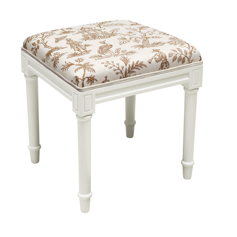Tabouret de coiffeuse en lin gris Camiah, Blanc cassé, Caramel