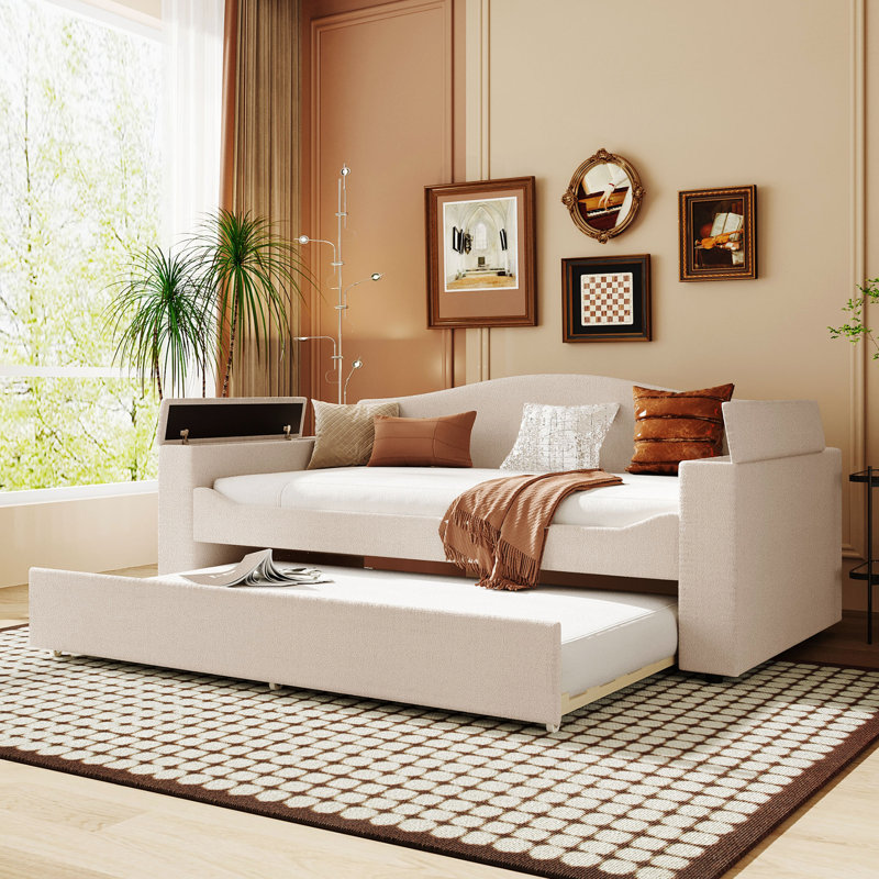 Lit de jour rembourré Efrata, Beige, Lit simple