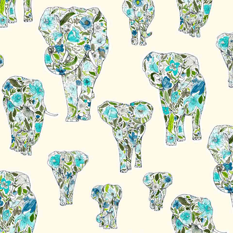 Pachyderme Fabric, Ivory/Blue/Green