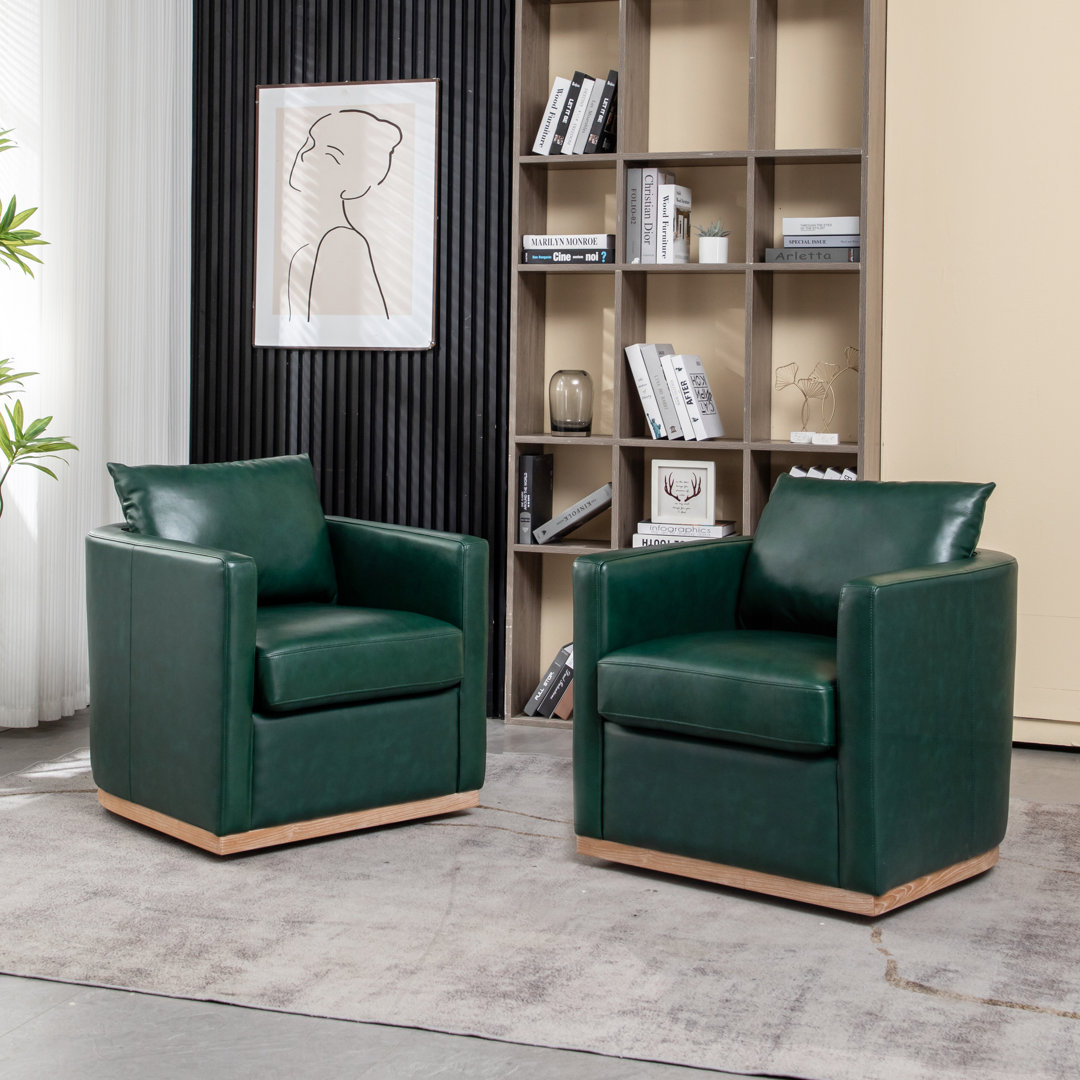 Azib 29'' Wide Genuine Leather Top Grain Leather Swivel Armchair (Set of 2) Wade Logan® 