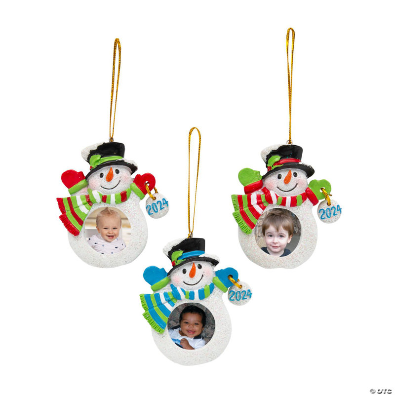Décoration de bonhomme de neige 3 1/2 pouces 2024 avec cadre photo - 12 pièces