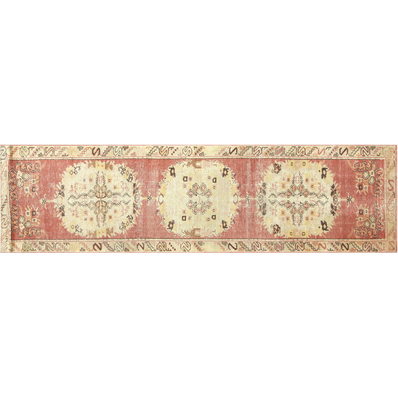 One-of-a-Kind Hand-Knotted 1960s 2'9" x 9'10" Runner Wool Area Rug in Beige/Red/Brown