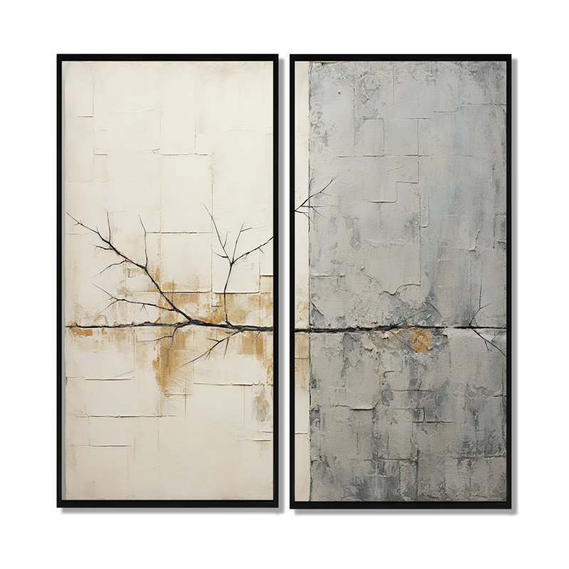 «Grey and White Nature Split - Abstract Shapes Large», art mural, H 20 po x l 24 po, Noir, Impression encadrée flottante