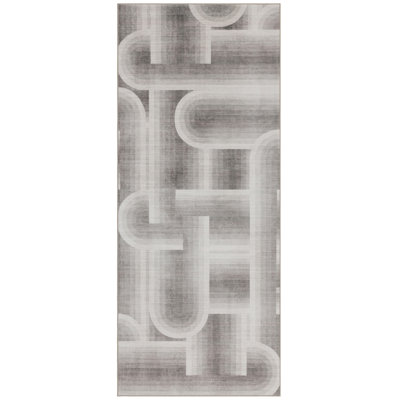 Tapis géométrique beige moderne lavable à la machine Lyra