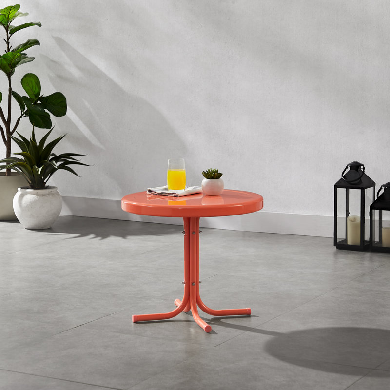 Alanna Round Metal Outdoor Side Table , 22'' in. W 22'' in. D, Coral Gloss