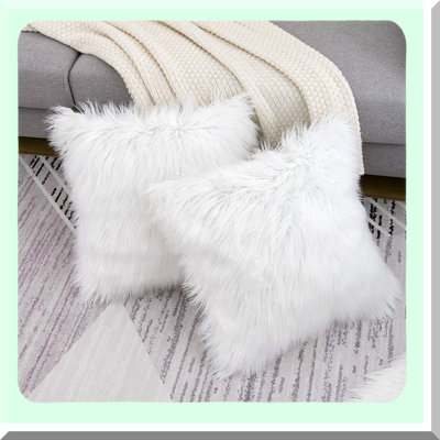 Luxury Merino Fluffy Pillow Covers - Set of 2 White Decorative Square Cushion Cases, New Series Throw Pillow Covers, Soft and Cozy