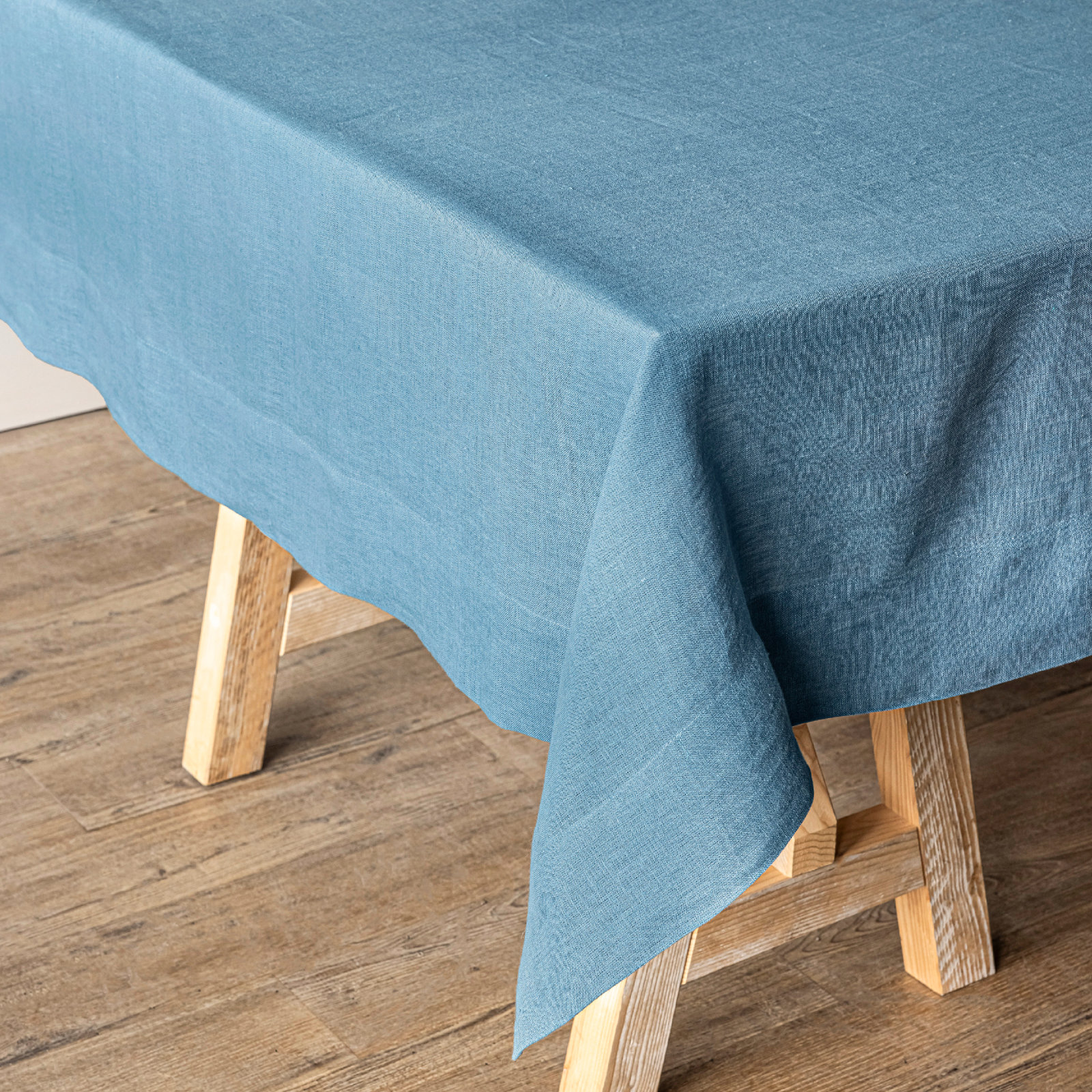 Over&Back 100% Linen Woven Table Cloth, Blue, 70" W x 108" L