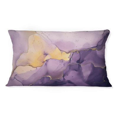 Coussin décoratif mauve et doré à encre de marbre I - Fractals